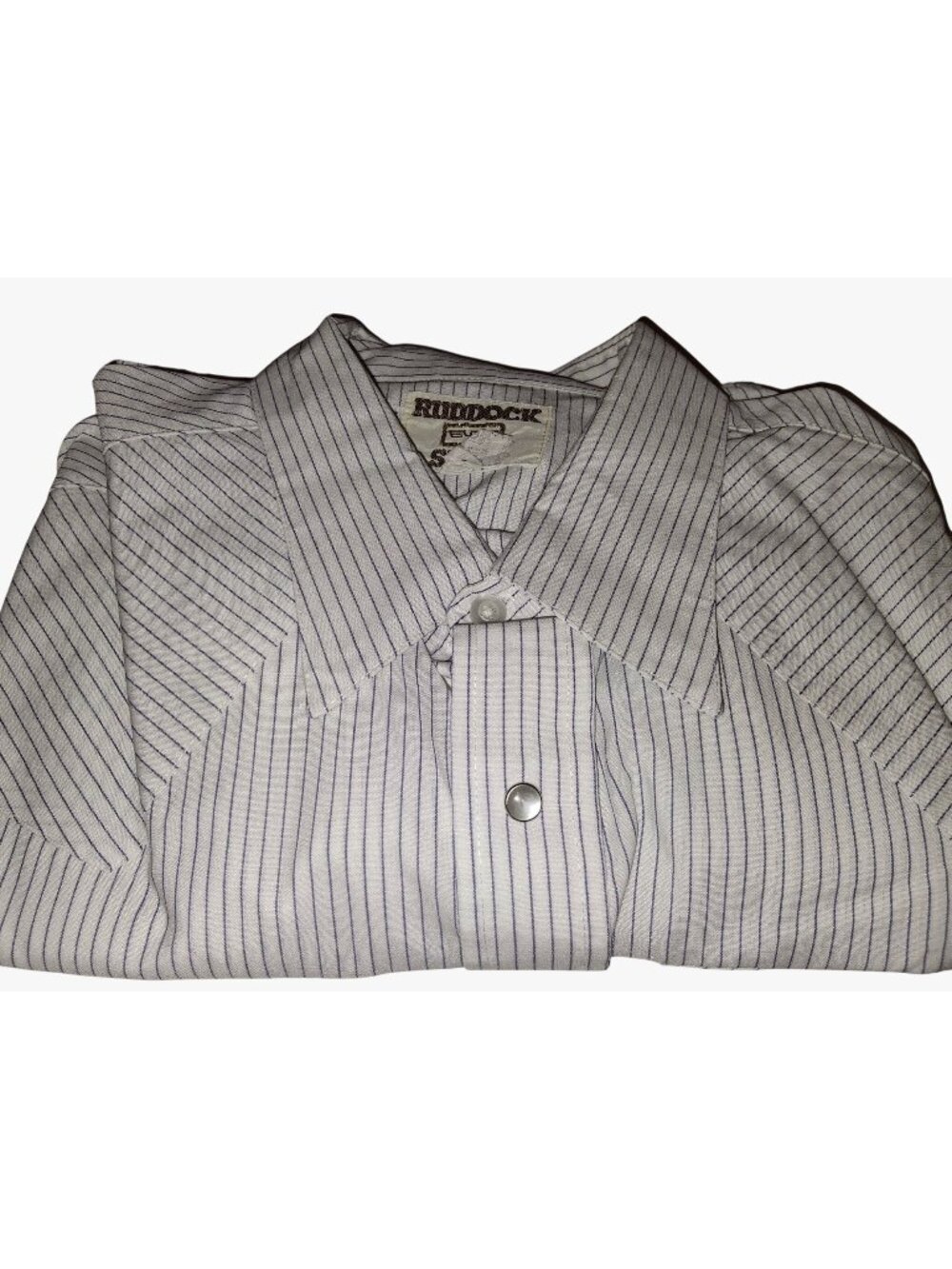 Ruddock Large Western Pearl Snap Shirt White Blue Stripe Made In USA